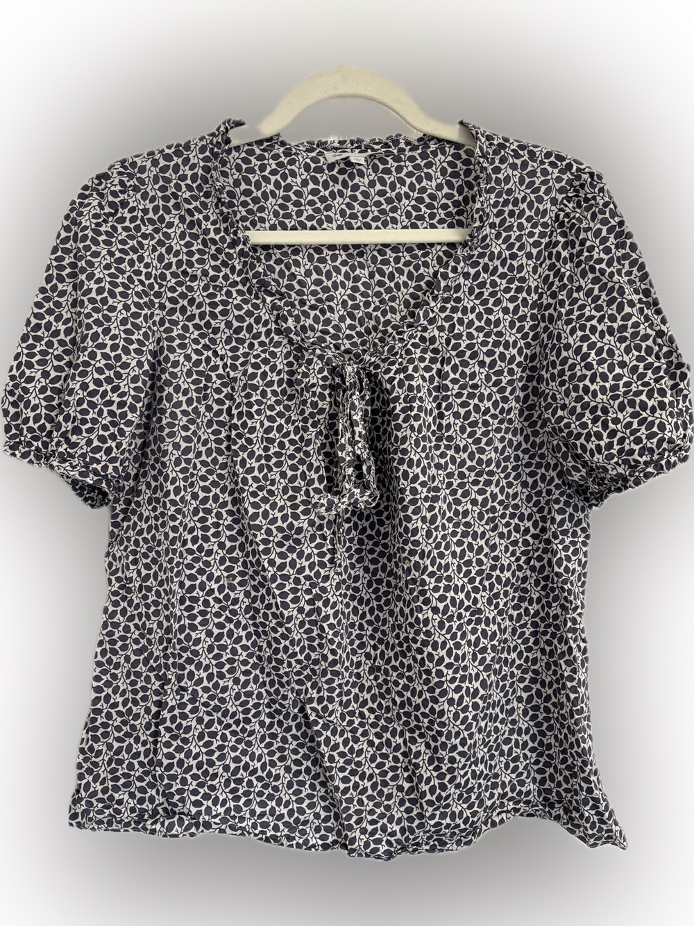 GAP Navy and White Tie-Neck Printed Blouse